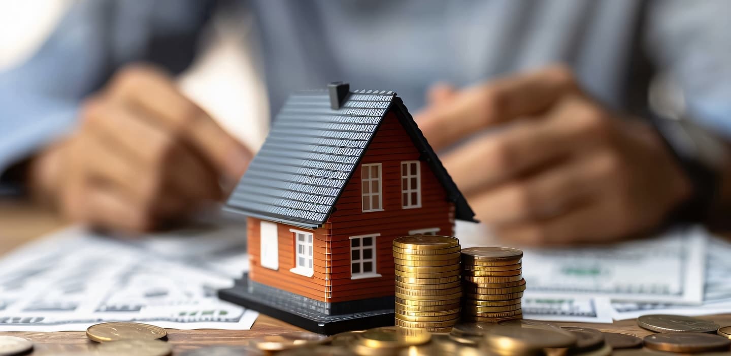 House and coins background